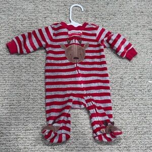 ☀️Carter's Striped Red and Gray Footie with Reindeer ☀️